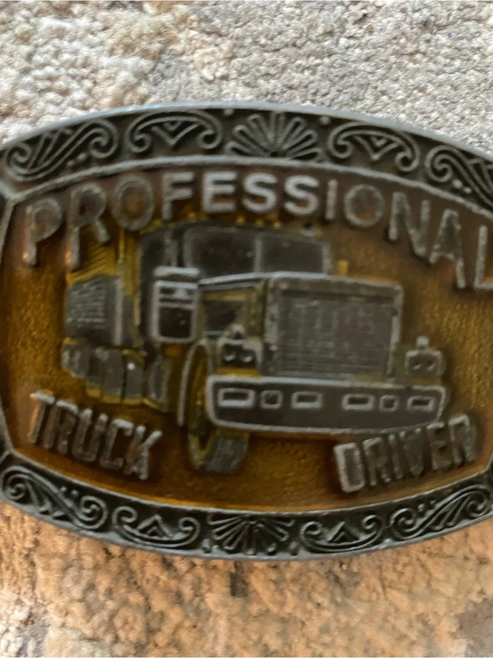 Vintage Metal Professional Truck Driver Buckle Leather Belt size 44